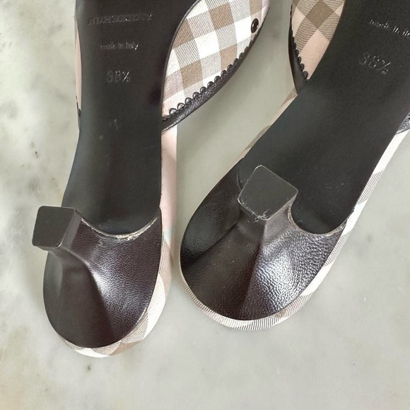Pink Burberry Novacheck Ballerina Kitten Heels Mules - Picture 7 of 8